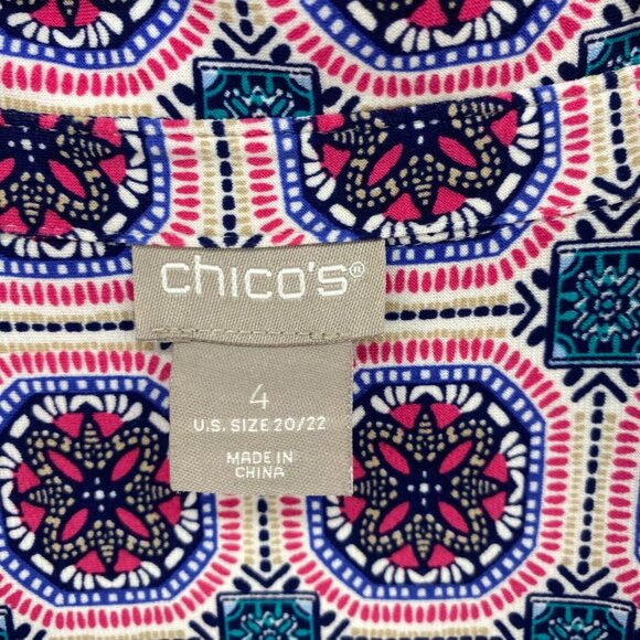 Chicos Dress Womens 4 US 20 Plus Pink Multi Medallion Print Shirt Knee Stretch - Picture 6 of 10